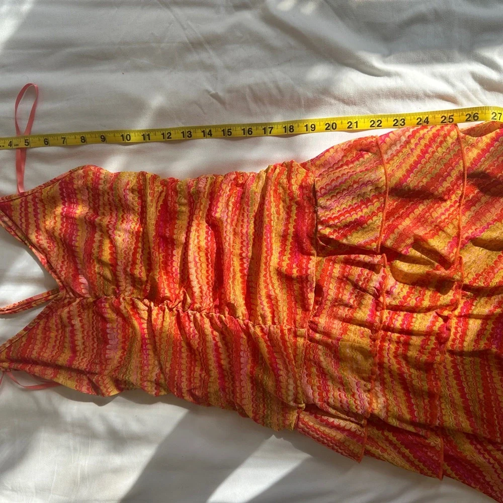 Multicolor Strappy Summer Dress
Cami V neck upper back out frills - Picture 2 of 3